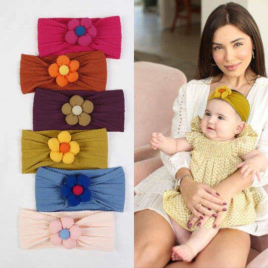 6 Pcs Handmade Flower Baby Headbands Super Stretchy Soft Knot Headbands Nylon Toddler Hairband Accessories for Newborn and Toddler Kids