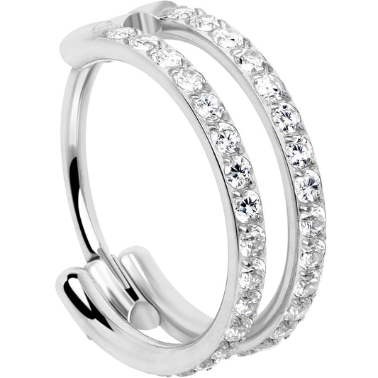 20G Double Row Micro Gem Implant Grade Titanium Hinged Double Hoop Nose Ring